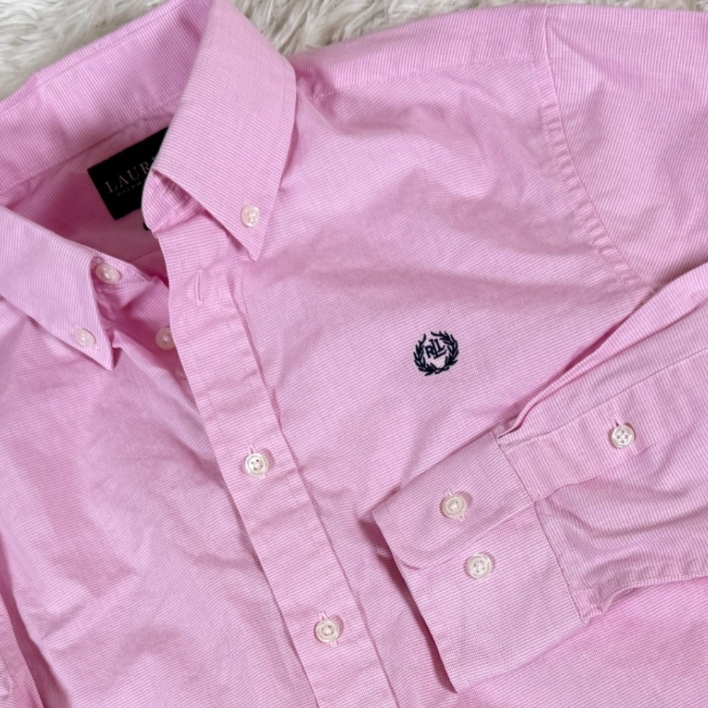 Lauren Ralph Lauren Pink Micro Houndstooth Button Down Shirt Boys 14 Preppy